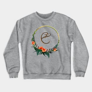 Letter E in tropical circular flower frame with girl figure Crewneck Sweatshirt